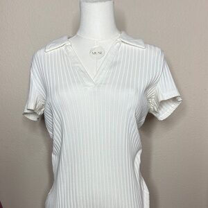 White Ribbed V-Neck dress